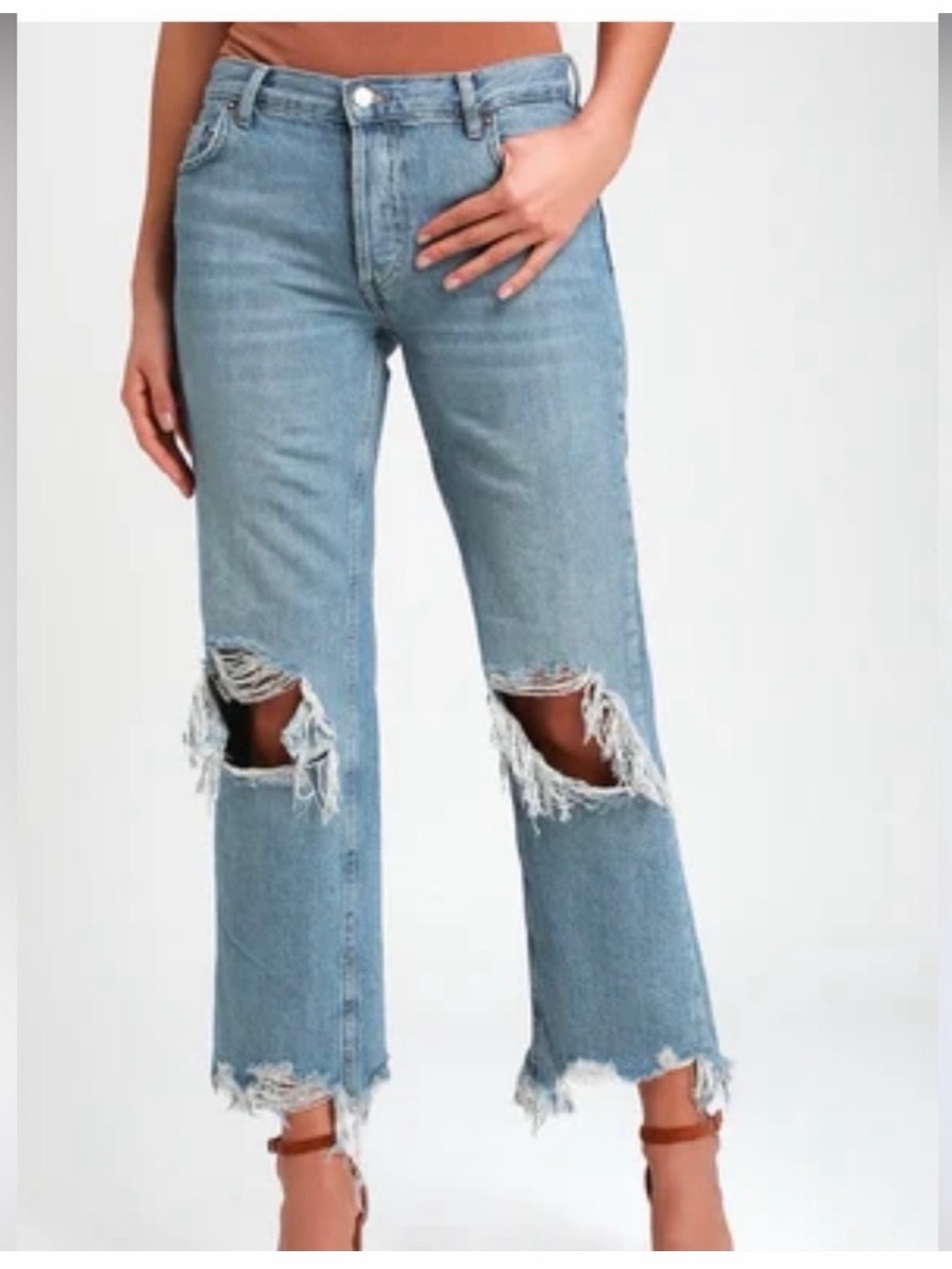 Free People Maggie Distressed Cropped Mid-rise Jeans